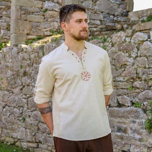 VIKING VEGVISIR TUNIC | Best-seller, Men&#39;s Viking Shirt, Men&#39;s Long Sleeve Top, Viking Tunic Clothing, Cotton Shirt, Medieval Celtic Shirt.