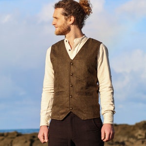 Keltische Lebensbaum Wollweste: Tweed Weste mit Messing Knöpfen