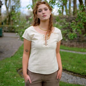 FOLK STYLE TUNIC | Flax Top, Viking Girl Top, Fairy, Summer Top, Pagan, Mori-Kei, Corset, Celtic, Vintage Shirt, 100% Cotton, Natural.