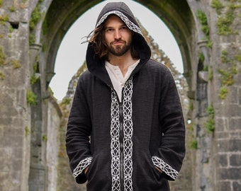 Mens Handwoven Celtic Knotwork Jacket - Heavy Cotton Hooded Jacket