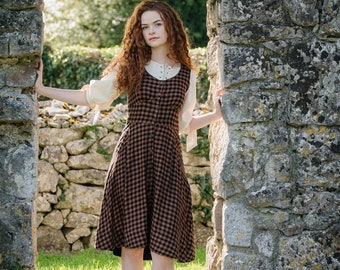 CHECK DRESS | Button Down Dress, Layering Dress, Midi Dress, Celtic Dress, Cottagecore Dress, Folk Dress, Summer Dress