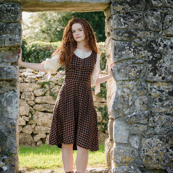 CHECK DRESS | Button Down Dress, Layering Dress, Midi Dress, Celtic Dress, Cottagecore Dress, Folk Dress, Summer Dress
