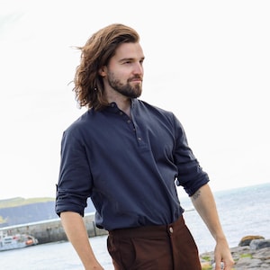 Mens Collarless Shirts Etsy