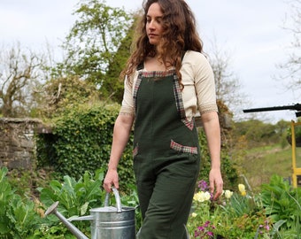 GREEN DUNGAREES | Gardening overalls, Cute Jumpsuit, Handwoven Dungarees, Green romper, Green Jumpsuit, Farmcore, Cottagecore, Fairycore.