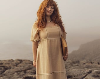 HARVEST DRESS | beige dress, summer dress, cottagecore dress,  sleeved Dress, fairycore Dress, cottagecore dress, Celtic Fusion.