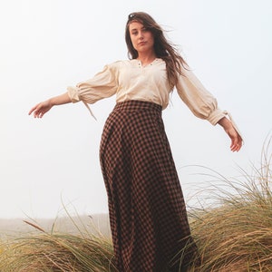 CHECK LONG SKIRT | Brown Plaid Skirt with Pockets, Cottage Core Skirt, Folk Core Skirt, Farm core Skirt, Dark Academia Skirt, Celtic Vibe.