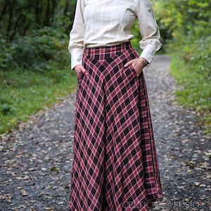 Plaid Maxi Skirt, Full length skirt, victorian skirt, vintage style Plaid skirt, winter skirt,  Fairycore skirt, cottage core fashion