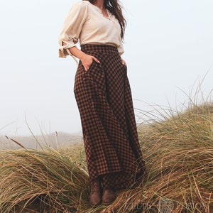 CHECK LONG SKIRT | Brown Plaid Skirt with Pockets, Cottage Core Skirt, Folk Core Skirt, Farm core Skirt, Dark Academia Skirt, Celtic Vibe.