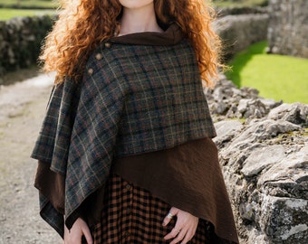 TWEED CAPE PONCHO | Viking Cloak, Viking Cape, Tartan Poncho , Hippie Poncho, Pagan Cape, Outlander Clothing Designs, Celtic Fusion