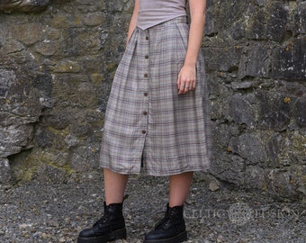 PLAID BUTTON SKIRT | Plaid Skirt with Pockets, Midi Check Skirt, Cottage Core Skirt, Folk Core Skirt, Farm Core Skirt, Dark Academia