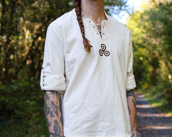 TRISKELE TUNIC SHIRT | 100% Cotton, Celtic Tunic, Irish Clothes for Men, Celtic Style, Irish Shirt, Pagan, Vegvisir, Viking Clothing.