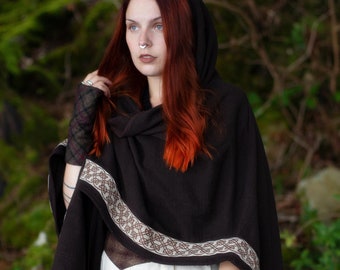 Handwoven Cotton Celtic Cape | Druid Hooded Ruana Poncho