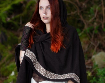 DAGDA CAPE | Ruana Poncho, Maxi Cloak, Half Hood, Viking Cloak, Folk Cape, Ruana, Poncho Hoodie, Brown Cloak, Green Cloak, Winter Cape