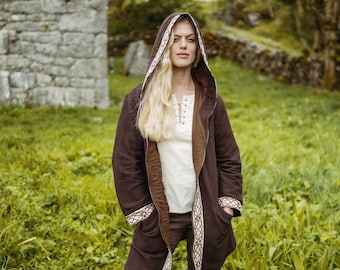 VESTE SIDHE | Manteau à capuche vert/marron, Fermeture à glissière, Manteau viking avec broderie celtique, Veste d'hiver en coton épais, Style hipster, Broderie