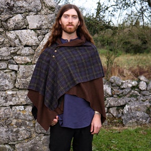 TARTAN MALE CAPE | Outlander Cloak, Outlander Cape, Blue Tartan Poncho, Wrap Cardigan, Hippie Poncho, Pagan Cape | Celtic Fusion