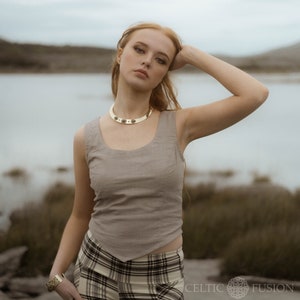 Flachs handgefertigtes Baumwoll-Korsett-Tanktop: Ausgestattetes ärmelloses Crop