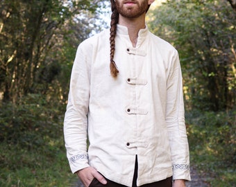 FIONN SHIRT | 100% Cotton, Collarless Dress Shirt, Celtic shirt, Traditional Irish Shirt, Celtic Wedding, Celtic Men, Celtic Fusion