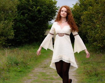WHITE LACE DRESS | Triple Goddess Lace Dress, Embroidered Goth Dress, Celtic Dress, Viking Dress, Medieval Dress, Goth Girl.