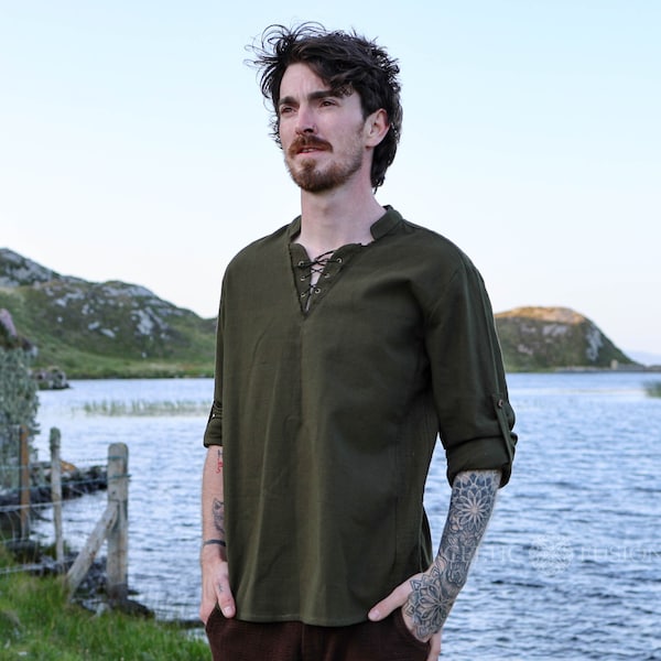 TUNIQUE MÉDIÉVALE | Chemise viking pour homme, haut à manches longues pour homme, vêtements cottagecore pour homme, chemise celtique médiévale, chemise cottagecore pour homme.