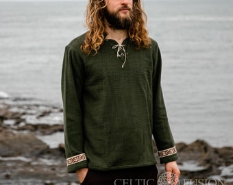 HANDWOVEN CELTIC TUNIC | Celtic Apparel, Traditional Male Irish Clothing, Celtic Knotwork Embroidery, Mens Pagan Clothing, Celtic Shirt