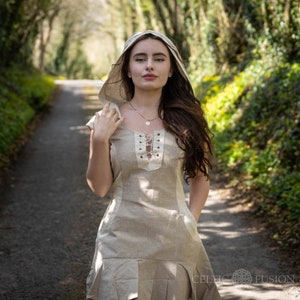 HOODED FOLK DRESS Beige Celtic Dress Pagan Dress Eco chic Boho