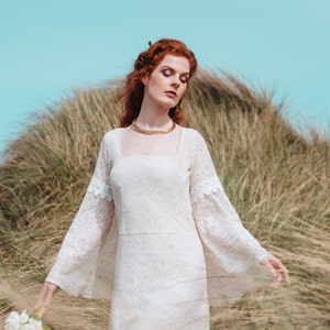 LÍ BAN DRESS Fairytale Custom Ceremony Dress, Natural, Hand-fasting, Sleeved Wedding Dress, Sleeved, Celtic Wedding Dress, Medieval. image 5