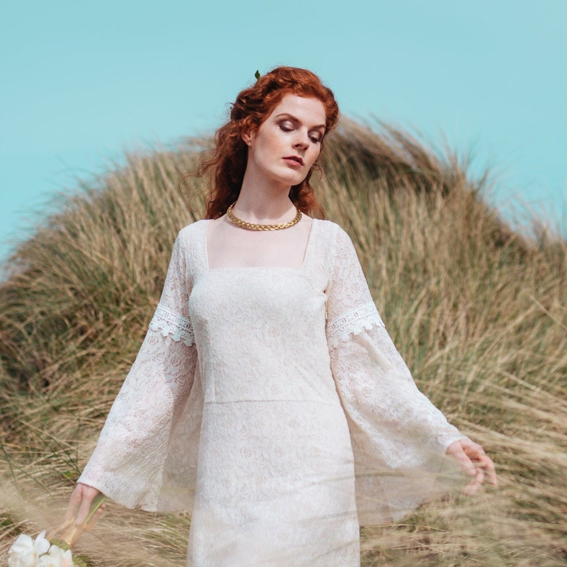 LÍ BAN DRESS Fairytale Custom Ceremony Dress, Natural, Hand-fasting, Sleeved Wedding Dress, Sleeved, Celtic Wedding Dress, Medieval. image 5