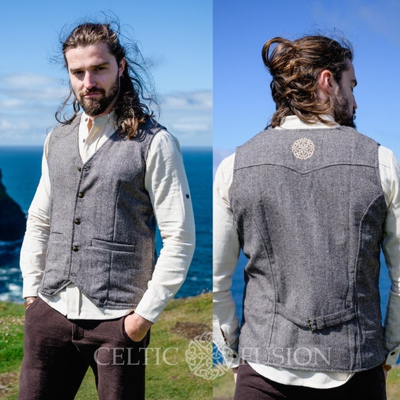 SLATE CELTIC SHIELD Vest, Grey Waistcoat, Vest, Wool Waistcoat