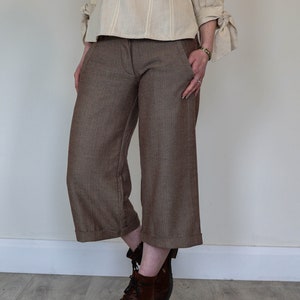 Capris, womans capris, womans short trousers, designer trousers, herringbone capris, cottage core trousers, folk trousers, cottage core fashion