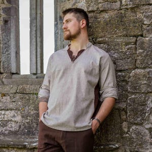 EARTHY TUNIC | Cian Tunic, Cottagecore Mens Shirt, Renfair Tunic, Celtic Shirt, Viking Tunic, Medieval Tunic, Mens Collarless Shirt