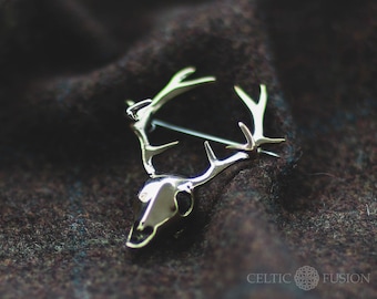 STAG SKULL PIN | Brass Pin Brooch, Stag Skull Button, Stag Skull Badge, Stag Detail, Bag Pin, Hat Pin, Vest Pin, Cape Pin | Celtic Fusion