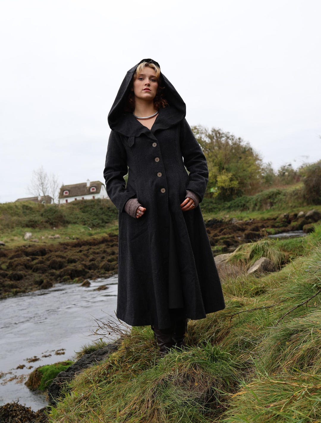 Gothic Hooded Wool Coat: Elegant Black Maxi Felt Coat - Etsy