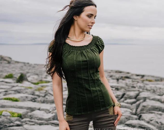 Green Corset Top | 100% Quality Cotton Flax, Celtic Fusion Fairycore