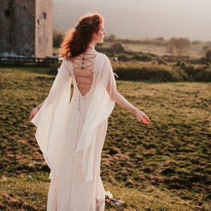 BEALTAINE WEDDING DRESS Hand-fasting, Sleeved Bridal Dress, Fairytale Wedding Dress, Cotton Wedding Dress, Celtic Wedding Dress, Medieval. image 5