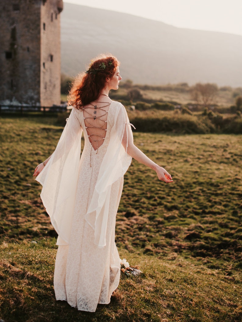 BEALTAINE WEDDING DRESS Hand-fasting, Sleeved Bridal Dress, Fairytale Wedding Dress, Cotton Wedding Dress, Celtic Wedding Dress, Medieval. image 5