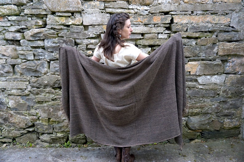 Shawl, winter shawl, winter wrap, wool shawl, handwoven shawl, pagan clothing, stag shawl, shawl and brooch