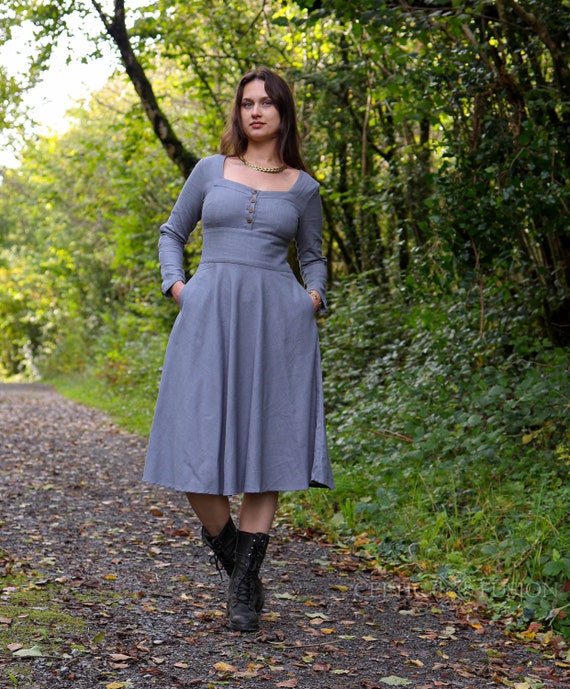 Blue grey cheap midi dress