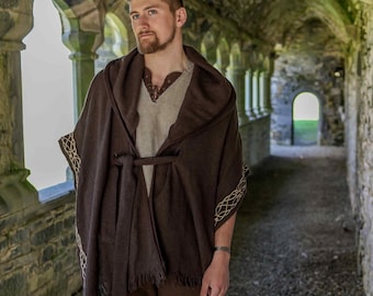 Brown Wool Blend Cape | Celtic Knotwork Embroidery
