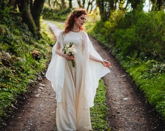 ROBE DE MARIÉE BEALTAINE | Jeûne main, robe de mariée à manches, robe de mariée de conte de fées, robe de mariée en coton, robe de mariée celtique, médiévale.