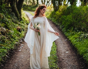 ROBE DE MARIÉE BEALTAINE | Jeûne main, robe de mariée à manches, robe de mariée de conte de fées, robe de mariée en coton, robe de mariée celtique, médiévale.