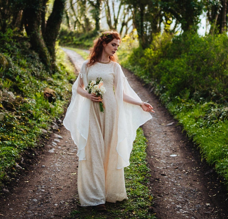 BEALTAINE WEDDING DRESS Hand-fasting, Sleeved Bridal Dress, Fairytale Wedding Dress, Cotton Wedding Dress, Celtic Wedding Dress, Medieval. image 1