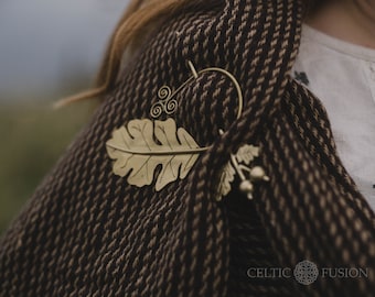 Oak Leaf Brass Brooch Pin | Celtic Shawl Pin, Viking Accessory