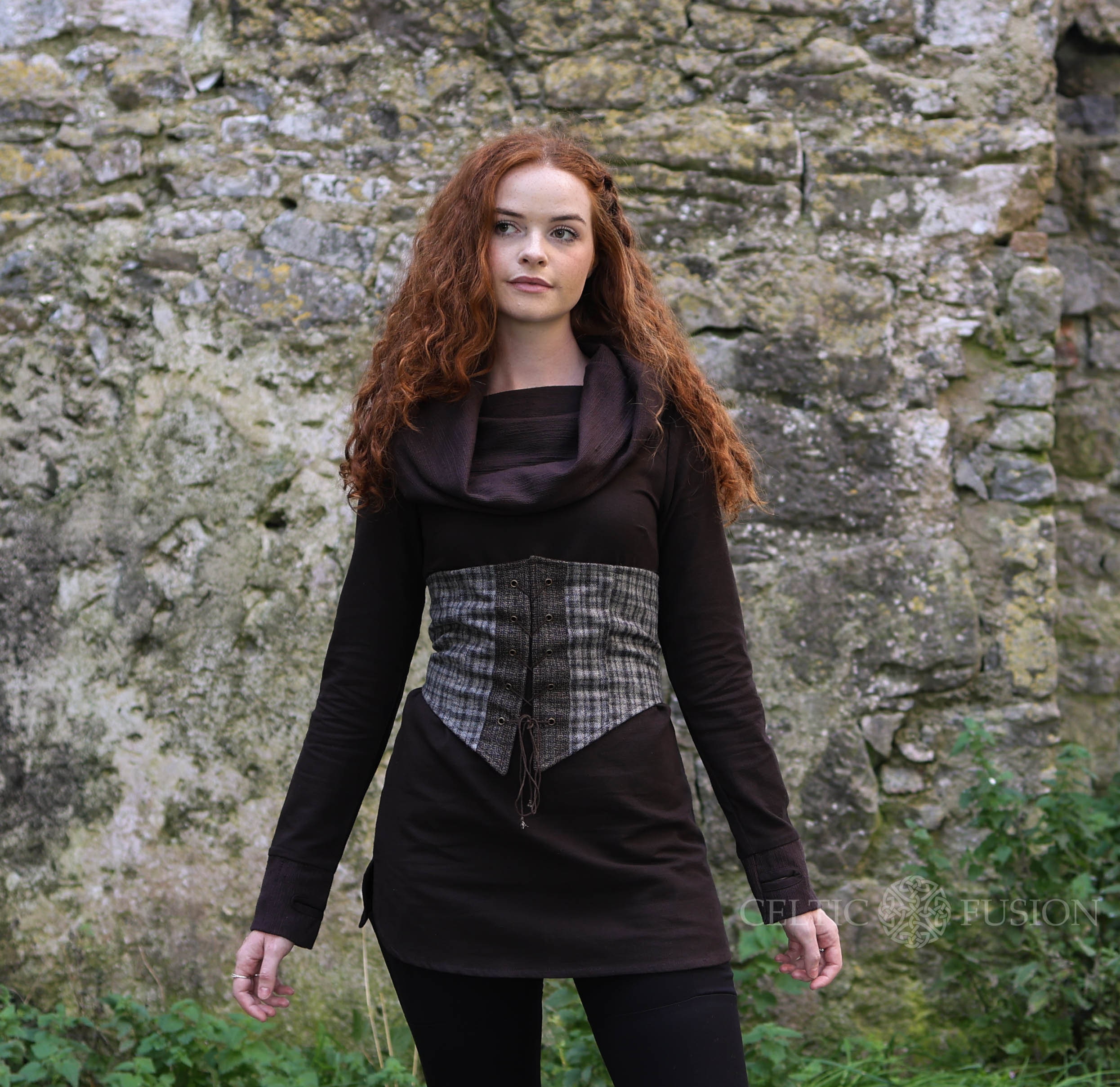 Corset Sous La Poitrine - Style Médiéval/gothique - Taille Ajustable 65-85cm - Noir/Marron/Café