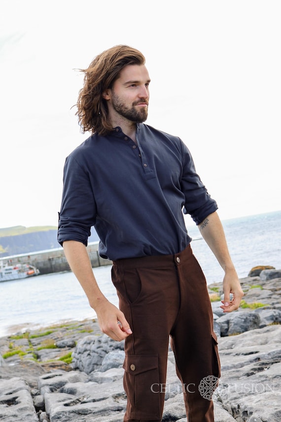 GRANDFATHER COLLAR SHIRT | Mens Quarter Button Shirt, Heavy Cotton,  Grandfather Collar Shirt, Mens Collarless Shirt | Celtic Fusion - Etsy