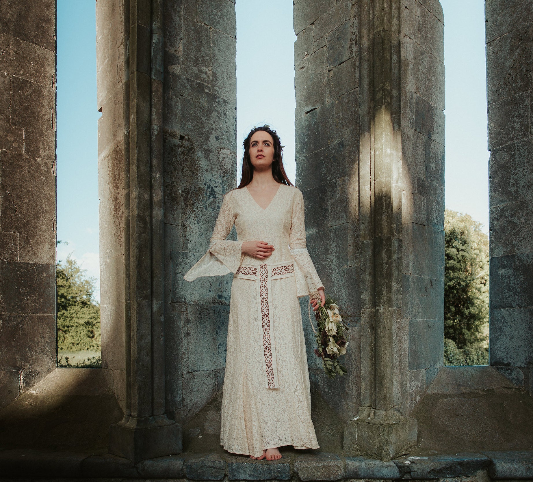 CELTIC HANDFASTING DRESS | Sleeved Wedding Dress, Celtic Wedding Dress, Celtic Fusion, Pagan dress, Medieval Dress, Irish Wedding Dress