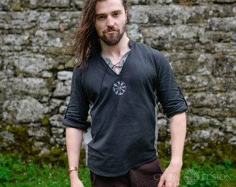 VALHALLA VIKING SHIRT | Irisches Hemd, keltische Kleidung für Herren, Viking Vegvisir, keltisches Hemd, keltische Männer, traditionelles irisches Hemd