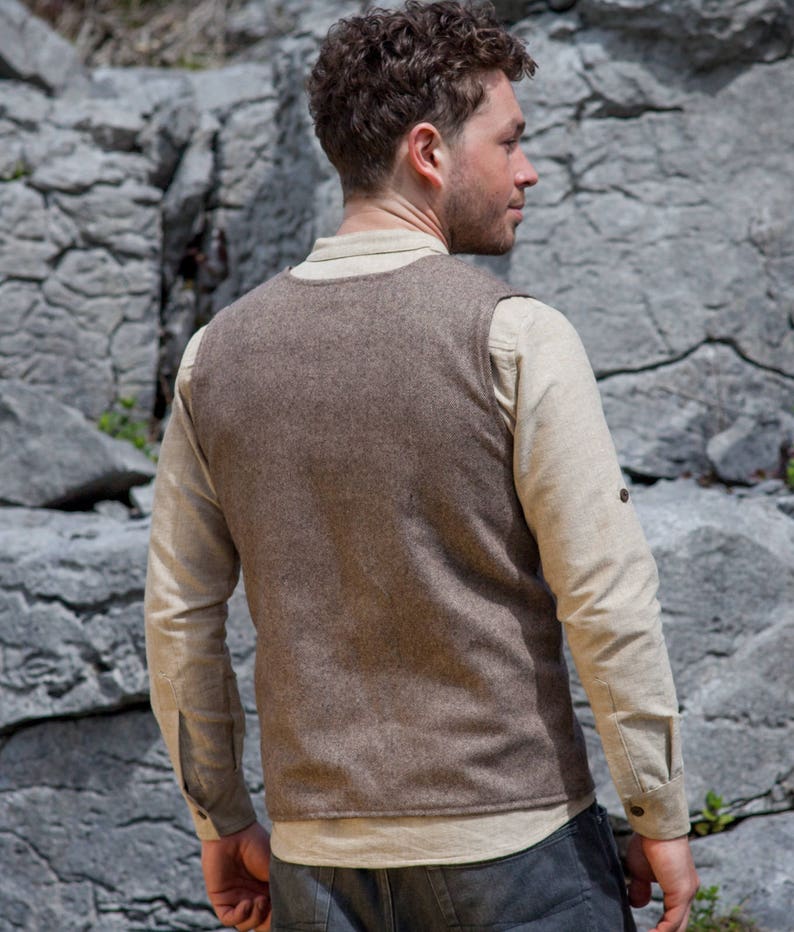 Earthy Tweed Waistcoat Light brown Mens Vest Wool Wedding