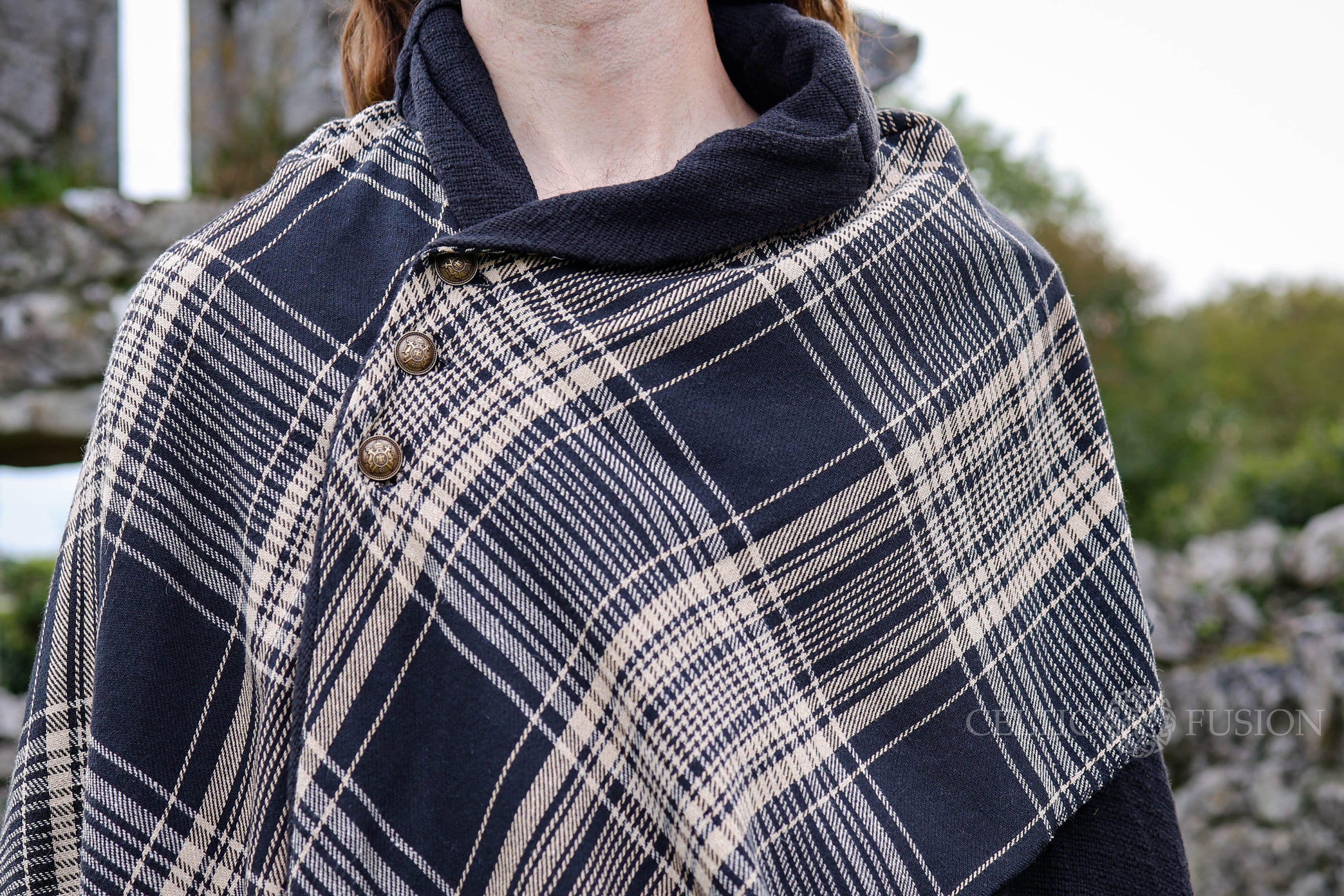 Tartan Poncho Cape: Celtic Checked Cotton Fringed Cloak - Etsy