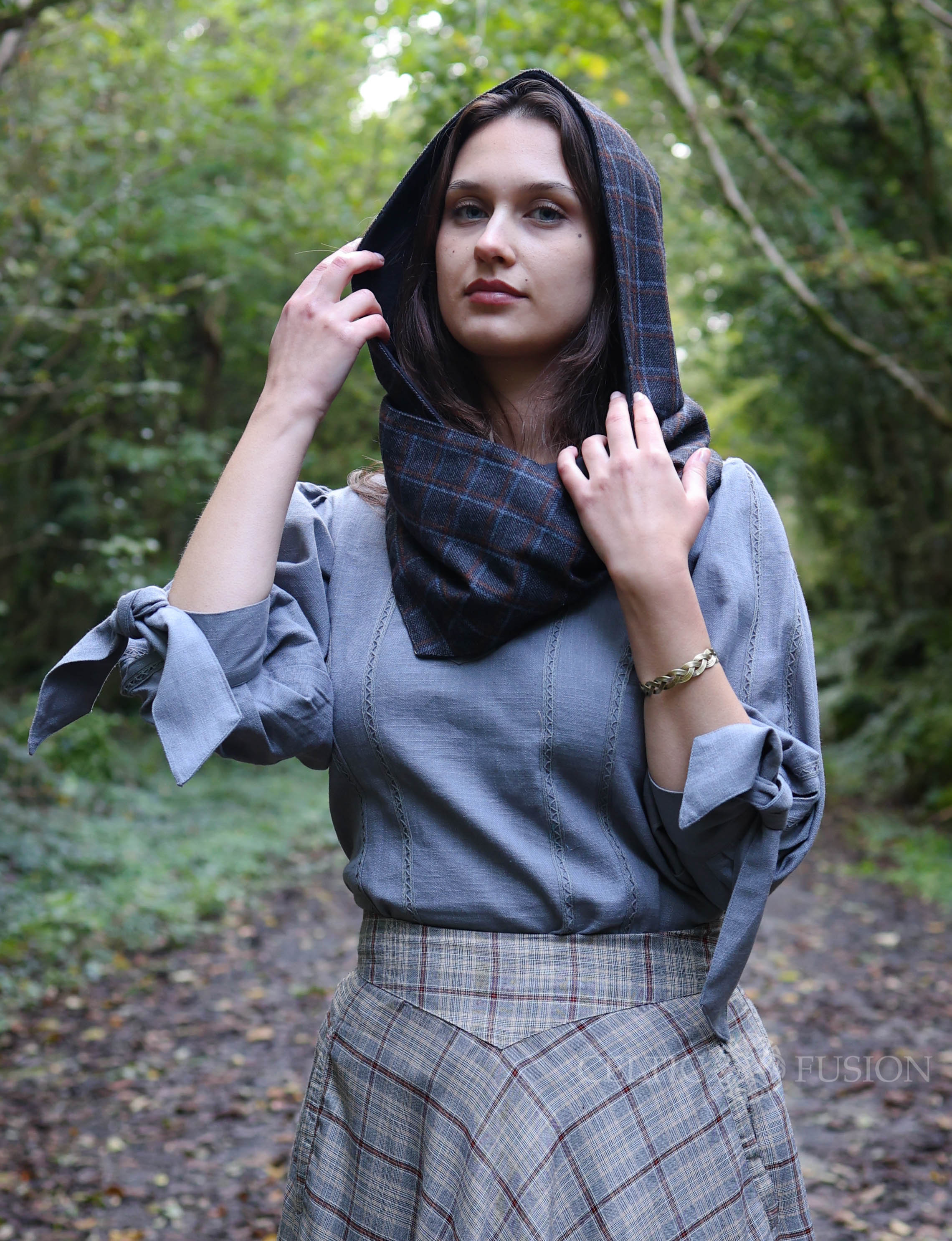 小物 Margarines Hooded Scarf - Blue 100% Cotton Double Sided Hooded Scarf And Hat Set Retro