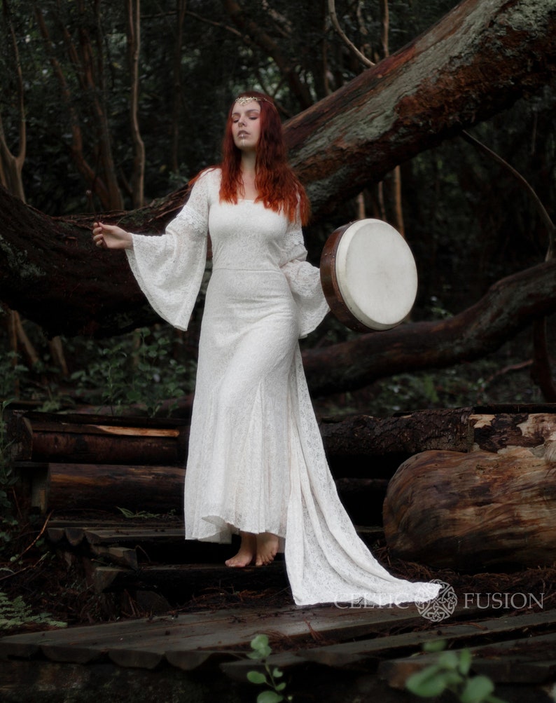 LÍ BAN DRESS Fairytale Custom Ceremony Dress, Natural, Hand-fasting, Sleeved Wedding Dress, Sleeved, Celtic Wedding Dress, Medieval. image 8